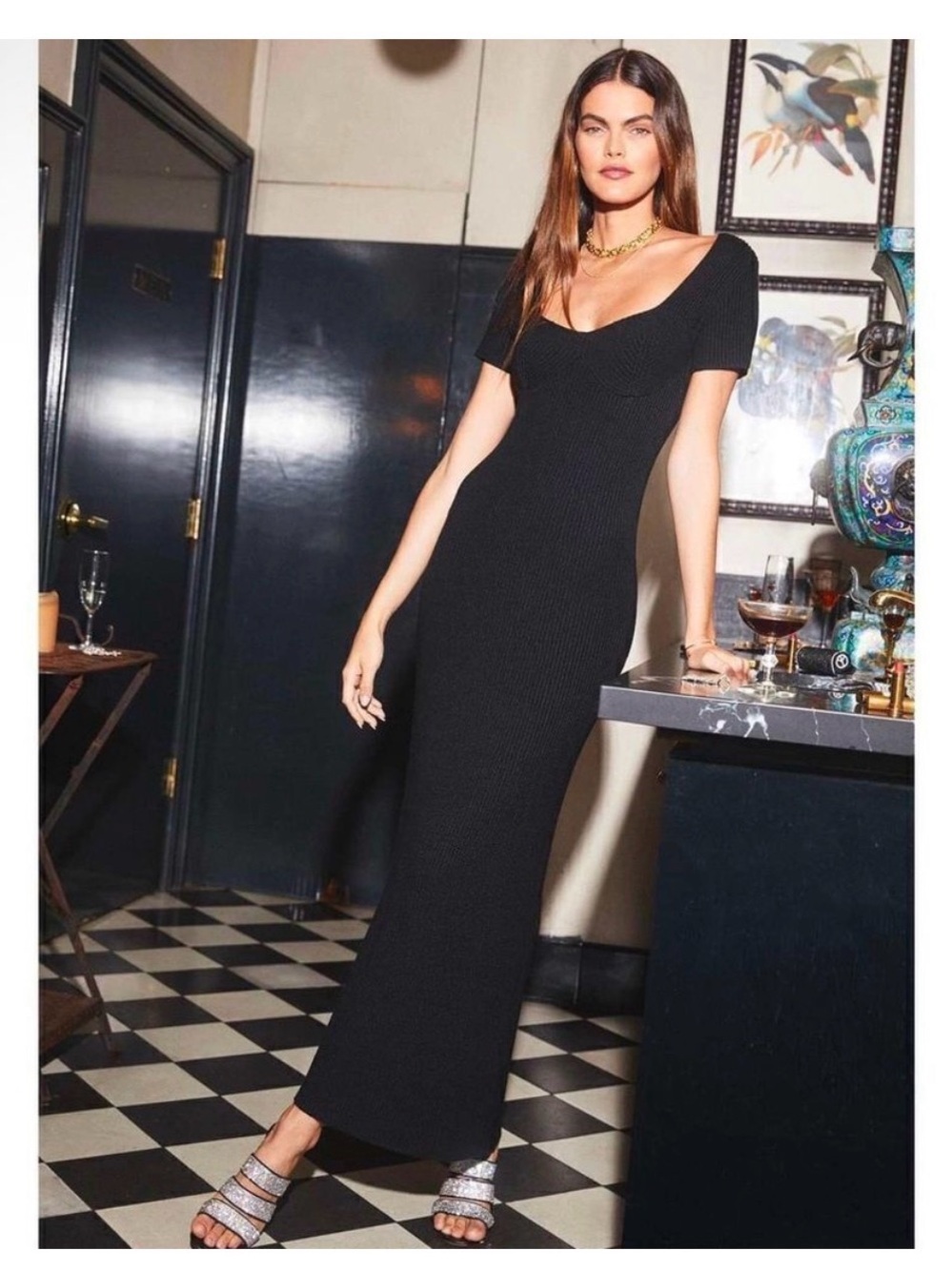 STAUD Camden Black Ribbed sweater dress